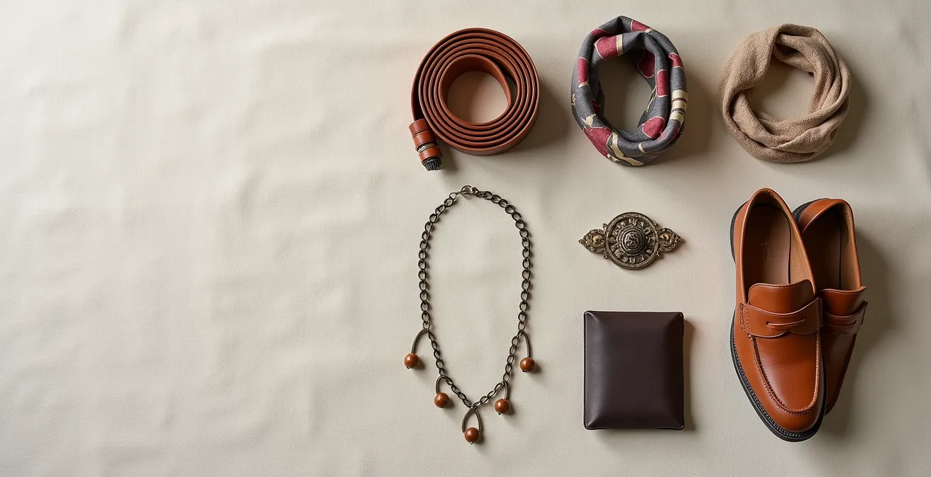 Elegante Flatlay-Aufnahme der 5 essentiellen Accessoires