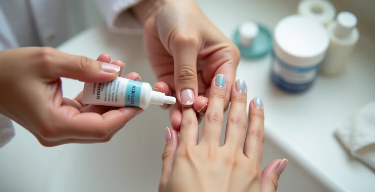 Hände mit schützender Vaseline um Nagelbett bei Anwendung von Nagelhautentferner