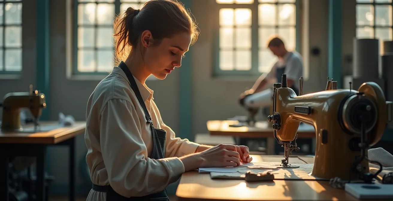 Traditionelle deutsche Textilfabrik mit modernen nachhaltigen Produktionsmethoden