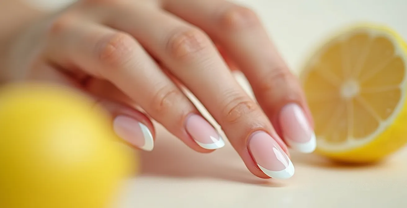 Makroaufnahme von gepflegten Händen mit natürlich weißen Nägeln