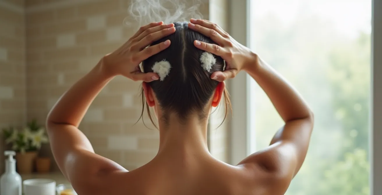 Sanfte Anwendung eines Kopfhautpeelings zur Tiefenreinigung