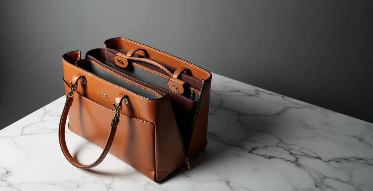 Stilvolle Ledertasche mit herausnehmbaren Organizern und Laptopfach