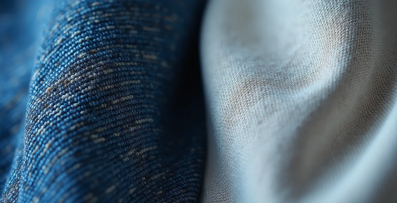 Detailaufnahme zeigt Qualitätsunterschiede bei Sale-Produkten durch den Vergleich zweier Stofftexturen nebeneinander.