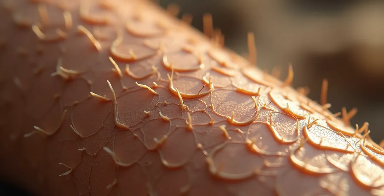 Makroaufnahme von extrem trockener Haut mit schuppiger Textur