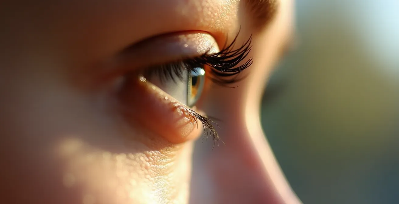 Nahaufnahme der richtigen Wimpern-Technik für Sonnenbrillenträgerinnen