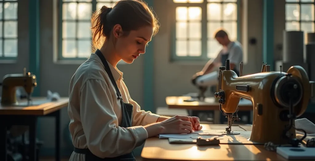 Traditionelle deutsche Textilfabrik mit modernen nachhaltigen Produktionsmethoden
